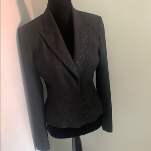 Nine West Deep Navy Pinstripe Embroidered Blazer